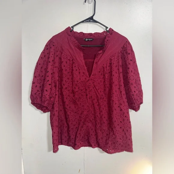 Pretty Garden Lantern Sleeve V Neck Button Lace Embroidered Blouse Sz XXL - Picture 2 of 5